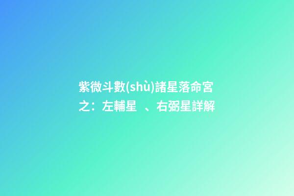 紫微斗數(shù)諸星落命宮之：左輔星、右弼星詳解